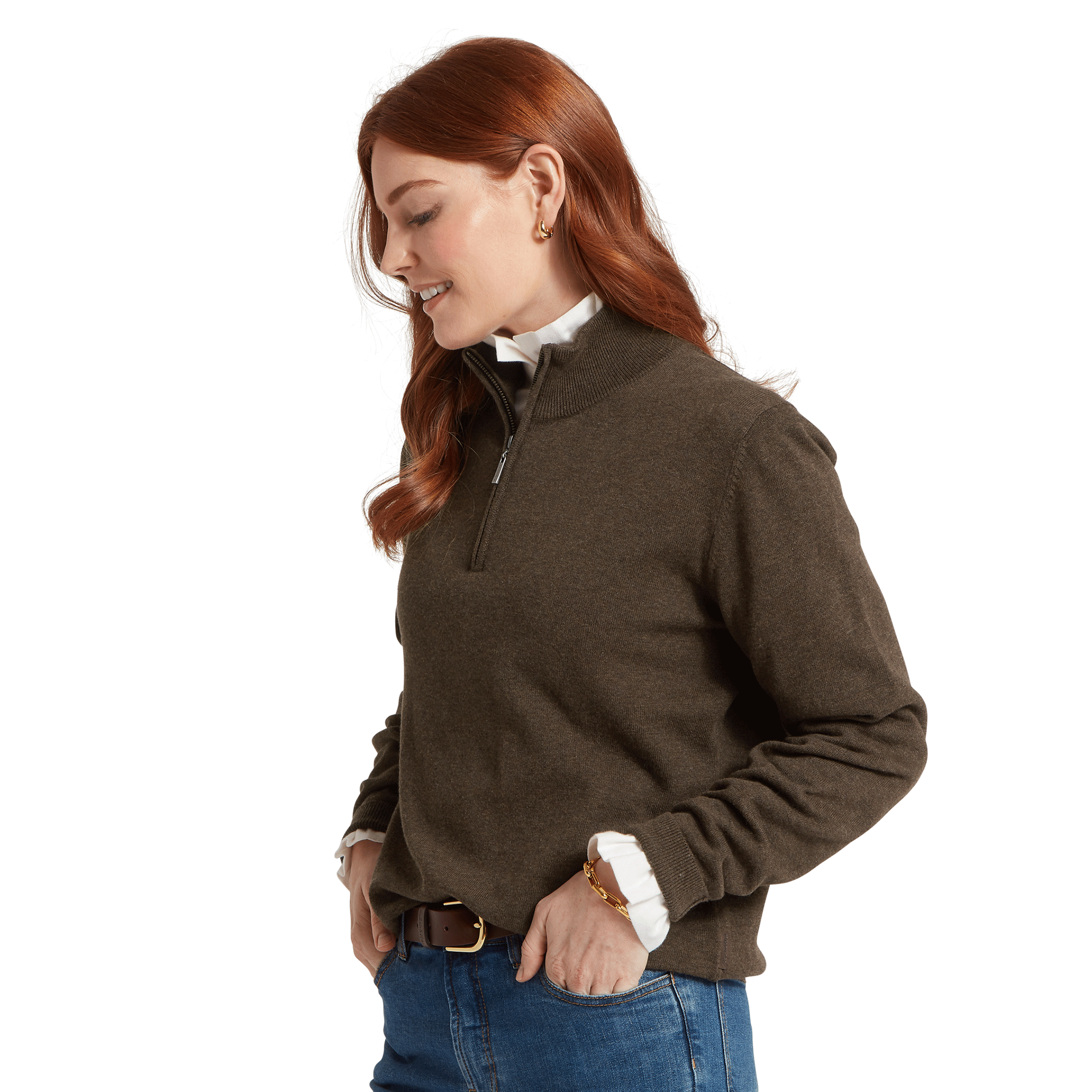 Schoffel Polperro Pima Cotton Quarter Zip in Chocolate